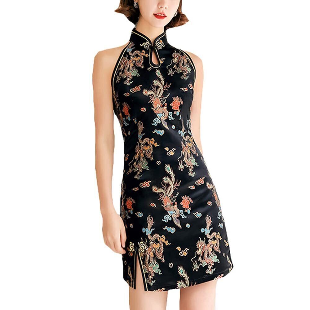 6522 Vintage Cheongsam Costume Short Sleeve Side Slit Floral Print Mandarin